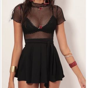 Lucy In The Sky- Lace Romper In Black Roses- M